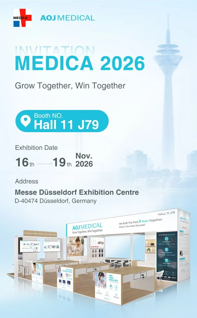 MEDICA 2026 invitation — AOJ Medical, Hall 11 Booth J79, Messe Düsseldorf, November 16–19 2026
