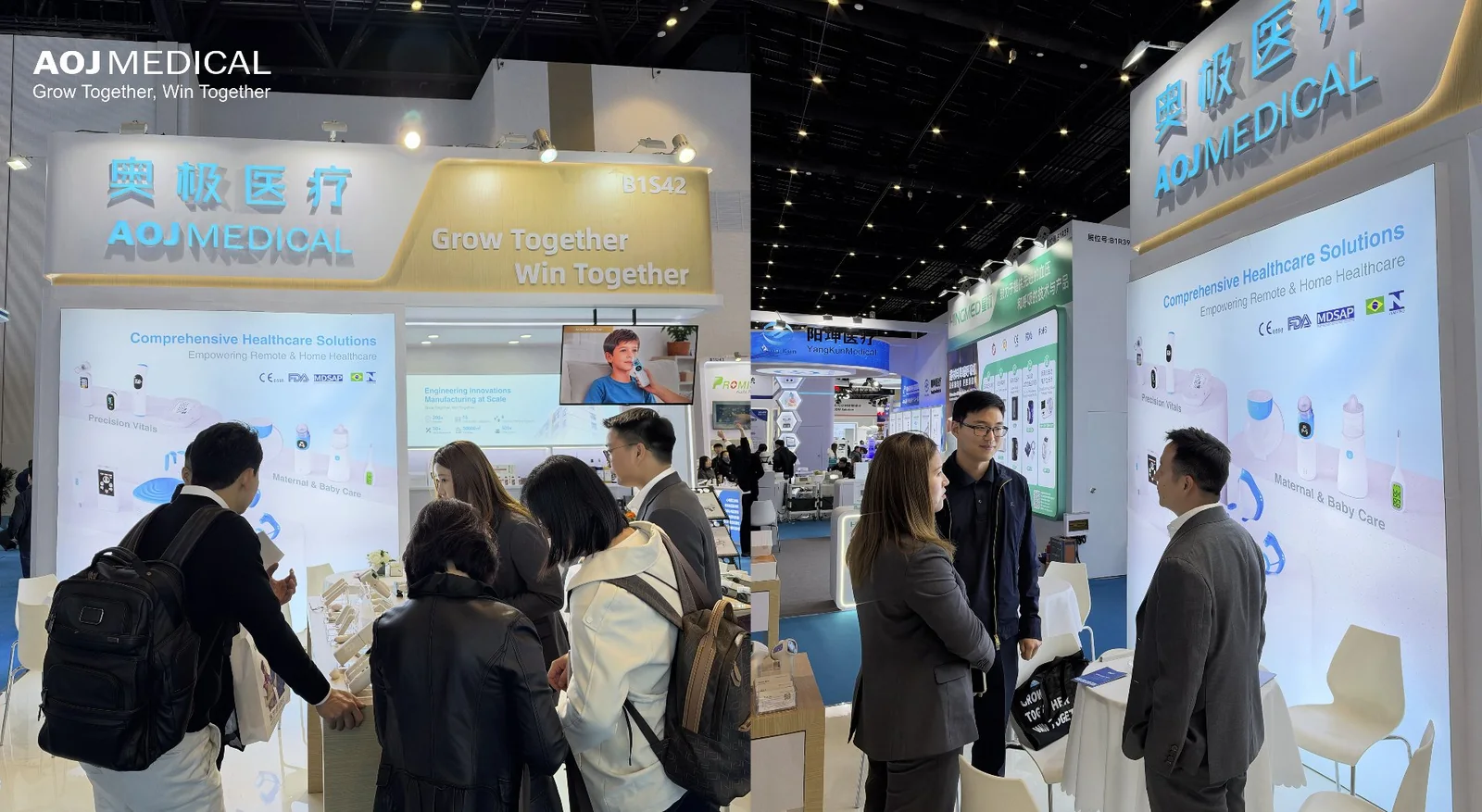 Day 1 at CMEF Beijing 2026 — product demonstrations at AOJ Medical Booth B1S42