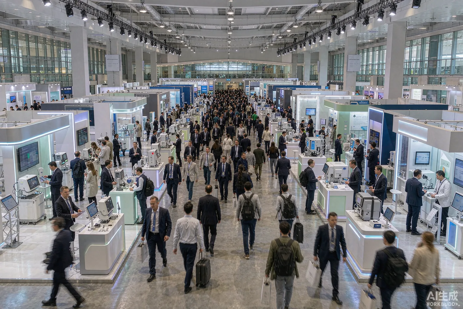 Visitors at a medical equipment trade exhibition